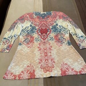 Reba 3/4 sleeve top. Large, New-never worn. Multi color, rhinestones on front.